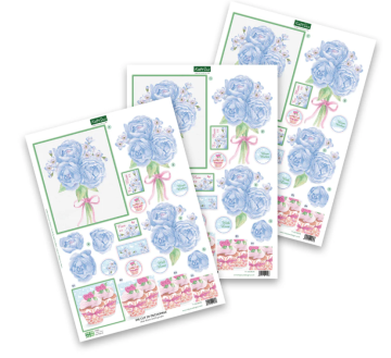 Blue Rose and Cupcake, 3 Die-Cut Sheets